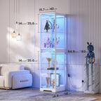 Glass Display Cabinet with Doors, 65" Tall 4-Tier Curio Display Case with 3 Color Lights and Human Body Sensor, Bookcase for Collectibles, White