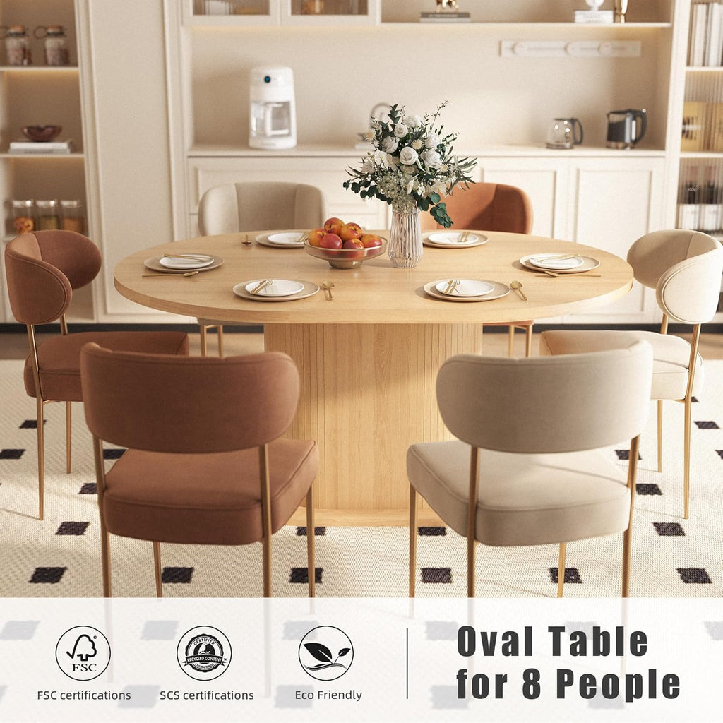 39.37'' to 55.12'' Round Extendable Dining Table for 4-8 People, Expandable Wood Dining Table with Removable Leaf, Space Saving Modern Kitchen Table with Pedestal Base, Natural