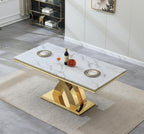 Modern Marble Dining Table for 6-8, 68" Faux Marble Kitchen Table with Gold X-Shape Stainless Steel Base,Luxury Rectangular White Marble Dining Room Table for Home Office Kitchen Dining Room