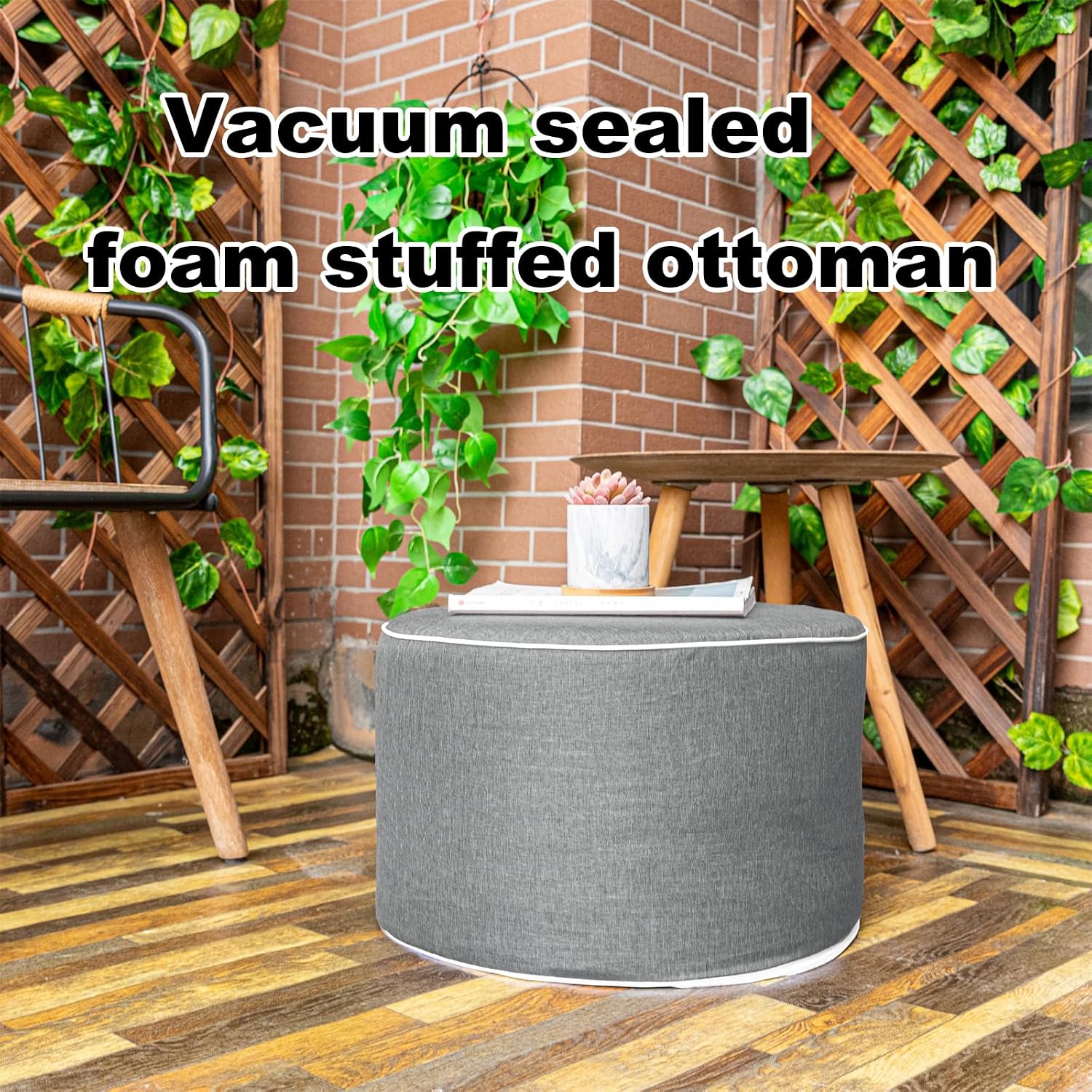 Outdoor Ottoman for Patio, Gray, Outdoor Pouf Footstool,20x12In | All-One Foam Outdoor Pouf, Waterproof Footstool,Patio Footrest, Outdoor Ottoman Footrest ,Extra Seat for Deck Garden Poolside