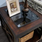 Set of 2 Solid Wood End Tables with Tempered Glass Top, 28" x 24" Large Farmhouse Side Table for Living Room, Bedroom & Office, Vintage Walnut