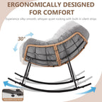 Outdoor Rocking Chair with Thick Cushion, Comfy Rattan Rocker Egg Chair Indoor with Straps, Patio Rocking Chair 450lbs for Garden, Balcony, Lawn, Backyard, Living Room, Bedroom