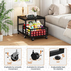 HOOBRO End Table, Mini Fridge Stand with Storage, Mini Fridge Table with Wheels and Adjustable Feet, Sturdy Metal Frame, for Living Room, Bedroom, Office, Black BB155TL01