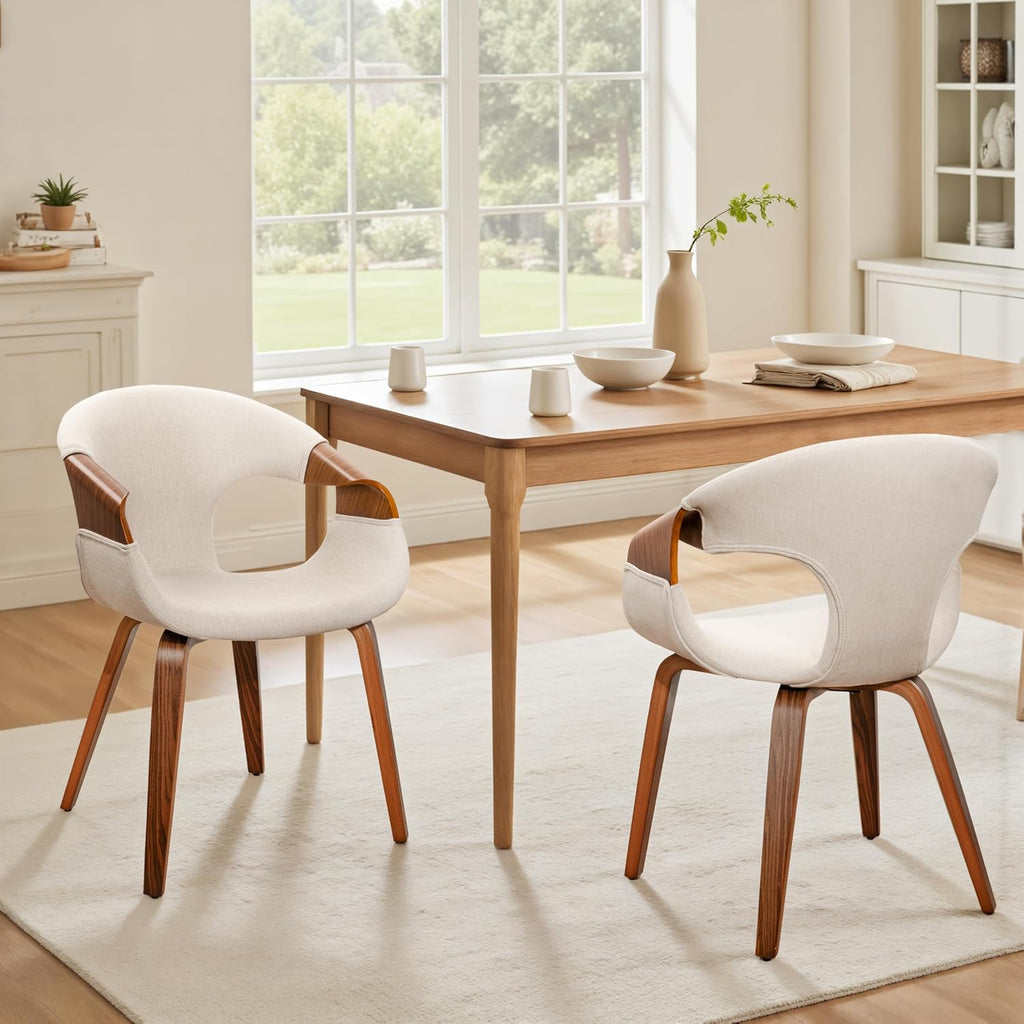Zouron Dining Chairs Set of 2, Modern Fabric Desk Chairs with Wooden Legs, Accent Armchairs for Kitchen Dining Room, Beige Fabric