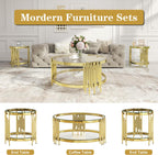 Round Glass Coffee Table Set of 3, Gold and Clear Modern Living Room Table Set, Includes 1 Coffee Table, 2 End Tables, Gold Stainless Steel Base Tempered Glass Top, Luxury Furniture for Home Office
