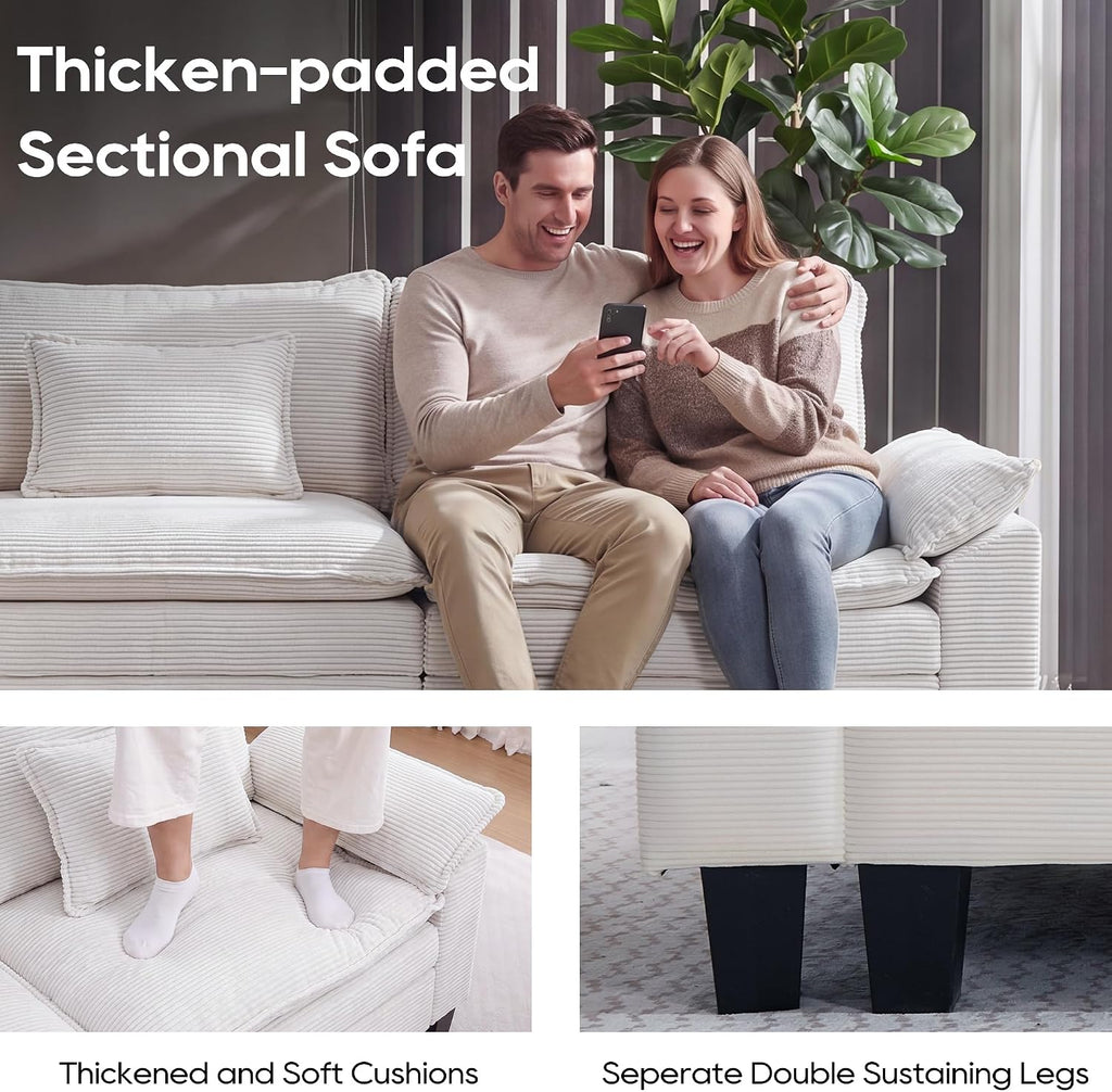 URRED Oversized Modular Sectional Sofa，Solid Beige：122" U Shaped | Modern Comfy Cloud Couch with Movable Ottoman and Pillow, Deep Seat Couches for Living Room, Bedroom or Apartment