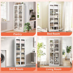 IKIMI 72" Metal Storage Cabinets with Glass Doors and 5 Shelves,White Kitchen Pantry Cabinet,Freestanding Steel Cupboard Display Cabinets for Kitchen,Living,Dining Room,Bathroom,Assembly Required