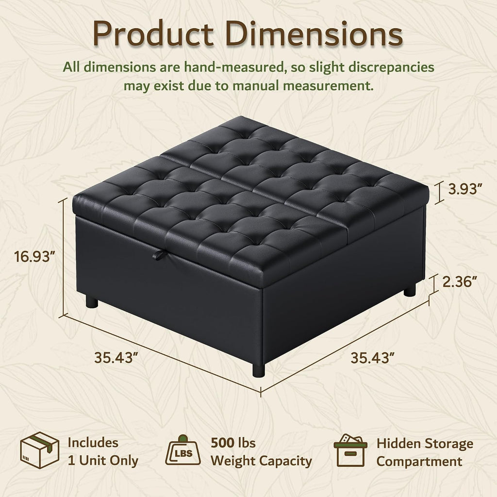 Black Leather 36 Inch Extra Large Lift Top Living Room Storage Ottoman | LINLUX Tufted Upholstered Shoe Storage Entry Bench, Bed Benches For Foot Rest, Lift Footrest For Dorm Bedroom Office