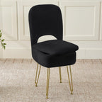 BRIAN & DANY Vanity Chair with Storage and Folding Back, Faux Fur Square Storage Chair, Vanity Stool Chair with 4 Metal Legs for Bedroom, Living Room and Makeup Stations, 13.4"x 15"x 30", Black