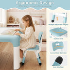 GITAWUSA Kids Table and Chair Set, Tilt Double-Sided, Storage, Grayish Blue | Height Adjustable Graffiti & Blocks Desktop, Toddler Activity Table for Age 3+ , Children Table for Playroom, Daycare, Home