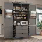 Kitchen Pantry Cabinet, Freestanding Tall Cupboard Storage Cabinet with Power Outlets, Adjustable Shelves and Door Shelves for Living Room, Kitchen (Grey)