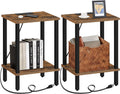 TUTOTAK End Table with Charging Station, Side Table Set of 2, Nightstand