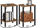 TUTOTAK End Table with Charging Station, Side Table Set of 2, Nightstand