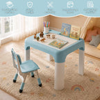 GITAWUSA Kids Table and Chair Set, Tilt Double-Sided, Storage, Grayish Blue | Height Adjustable Graffiti & Blocks Desktop, Toddler Activity Table for Age 3+ , Children Table for Playroom, Daycare, Home