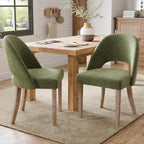 Wooden Dining Chairs Set of 2, Upholstered Modern Chenille Dining Room Chair Kitchen Chairs, Comfy Farmhouse Dinner Chair for Kitchen Dining Room, Green