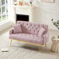 hansones Modern Velvet Armchair with Gold Metal Legs and Side Pockets, Tufted Backrest, Perfect for Living Room, Bedroom Or Office (32.6" Pink)