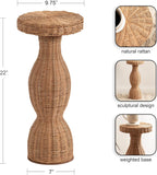 Kate and Laurel Sula Modern Woven Rattan Round Drink Table, 10 x 10 x 22, Natural Rattan, Boho Sculptural Circle Mini Table for Use as Indoor Plant Stand or Living Room Accent Table