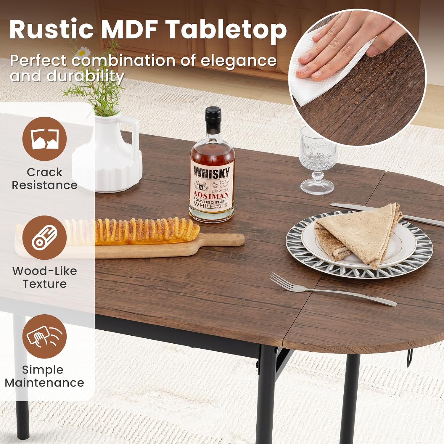 Giantex 3-Piece Dining Table Set for 2, 55-inches Drop Leaf Kitchen Table with Dining Chairs, Metal Frame, Space-Saving Breakfast Nook Set for Small Space, Dinner, Dinette, Apartment, Dorm Room