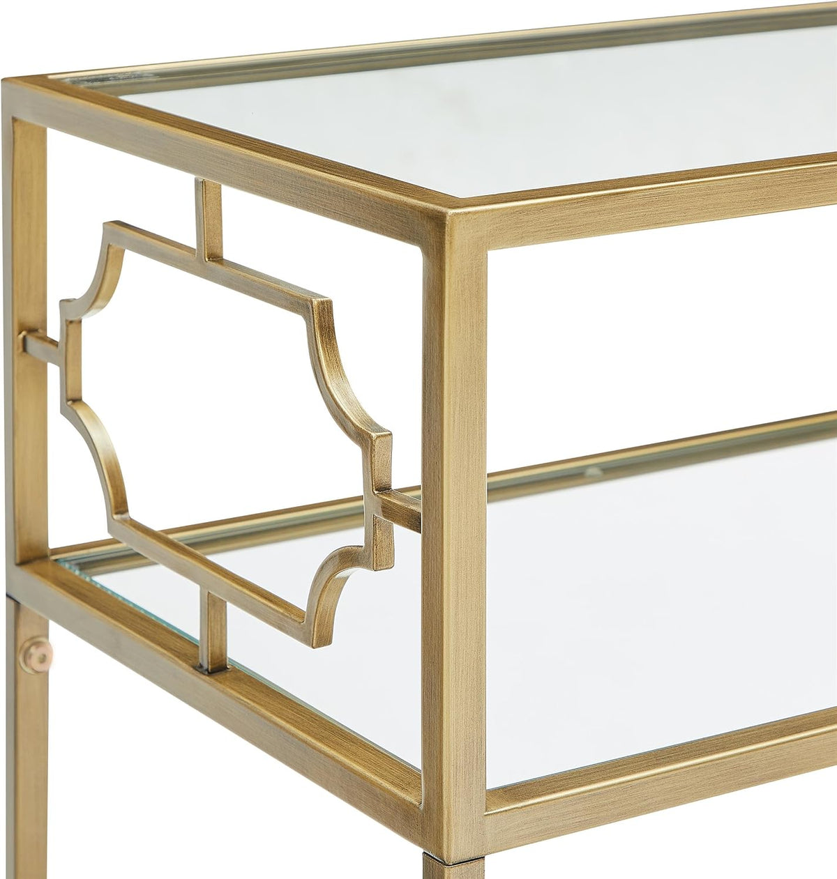 Gretna Rectangular Antique Gold Metal and Glass Accent Table