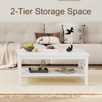 ChooChoo White Coffee Table Classic X Design for Living Room, Rectangular Modern Cocktail Table with Storage Shelf, 39 Inch
