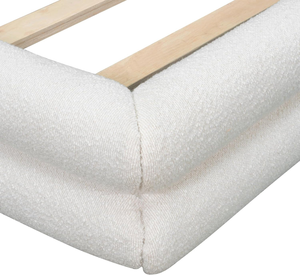 Queen Size Boucle Bed Frame, Upholstered Cloud Beds Frames with Headboard, Soft Platform Bed Frame with Thickened Footboard,12 Wooden Legs Support, No Box Spring Required (42" White, Queen)