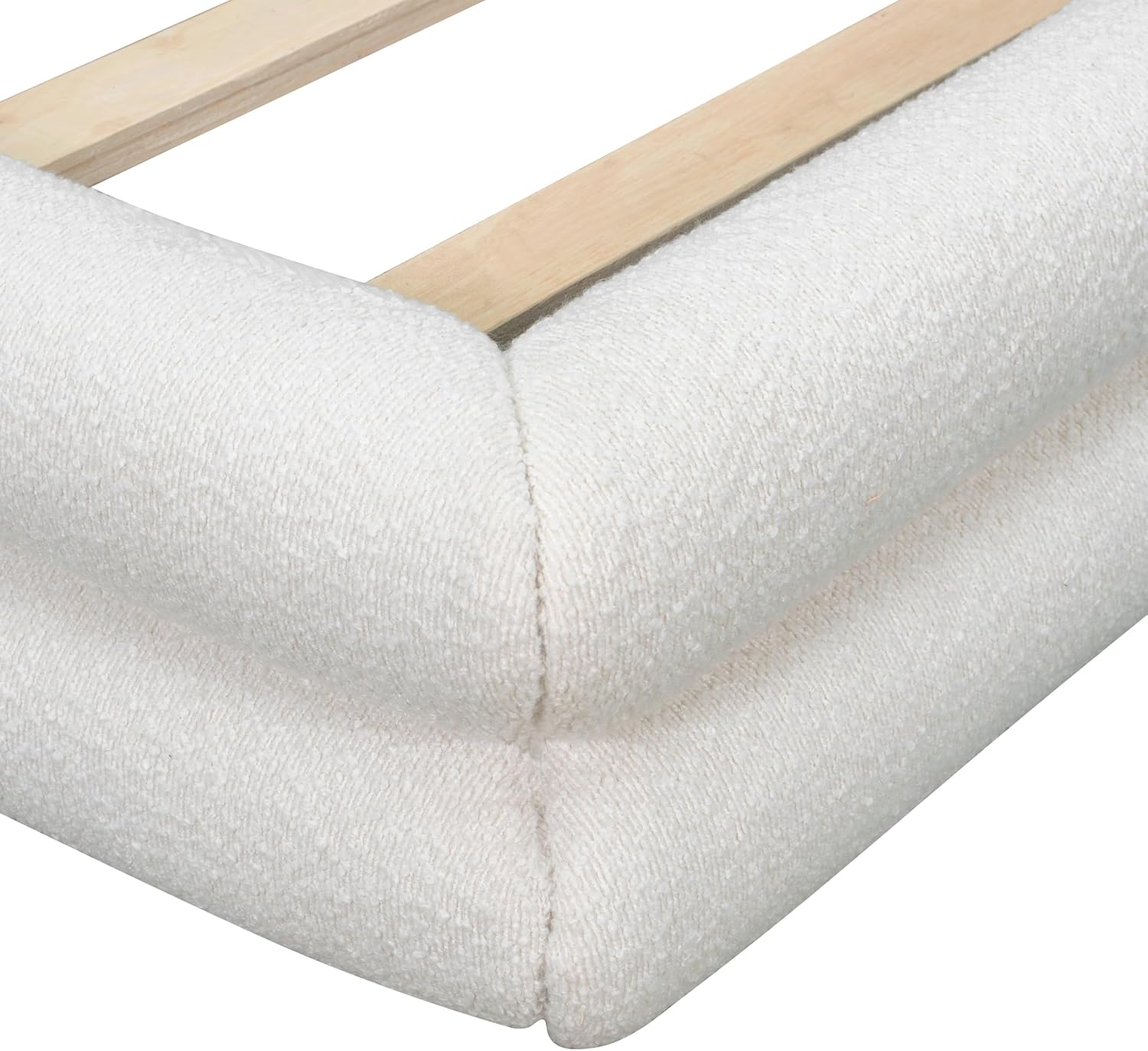 Queen Size Boucle Bed Frame, Upholstered Cloud Beds Frames with Headboard, Soft Platform Bed Frame with Thickened Footboard,12 Wooden Legs Support, No Box Spring Required (42" White, Queen)