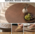 Modern Round Pedestal Dining Table with Solid Wood Base, 35'' Fluted Walnut Table for Kitchen or Small Dining Space