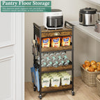 XYZLVSI Rolling Utility Cart, 4 Tier Coffee Cart Station with Drawer | Metal craft storage cart, nail cart with wheels, ideal for living room/entryway/bathroom/office/makeup, wire basket, hooks