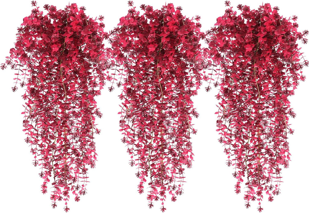 Artificial Hanging Plants Artificial Fall Flowers Faux Autumn Plants Artificial Ferns for Outdoors Hanging Fake Vines Faux Hanging Plants for Fall Decor Indoor Outdoor House Wedding Party(Wine Red)