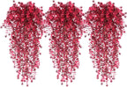 Artificial Hanging Plants Artificial Fall Flowers Faux Autumn Plants Artificial Ferns for Outdoors Hanging Fake Vines Faux Hanging Plants for Fall Decor Indoor Outdoor House Wedding Party(Wine Red)
