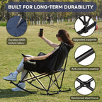 Youtanic Oversized Folding Rocking Camping Chair, Padded Portable Rocking Chair with Pockets, Cup Holder and Carry Bag, Heavy Duty Outdoor Rocker Patio Chair for Garden, Lawn, Up to 400lbs, Navy Blue