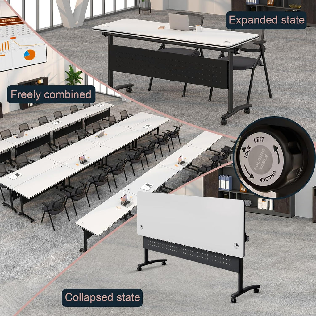 Conference Tables On Wheels,6 Pack Modular Folding Conference Room Table Mobile Meeting Training Table for Office,Modern Rolling Seminar Tables for School,Classroom(70.8" L * 23.6" W *29.5" H, 4)