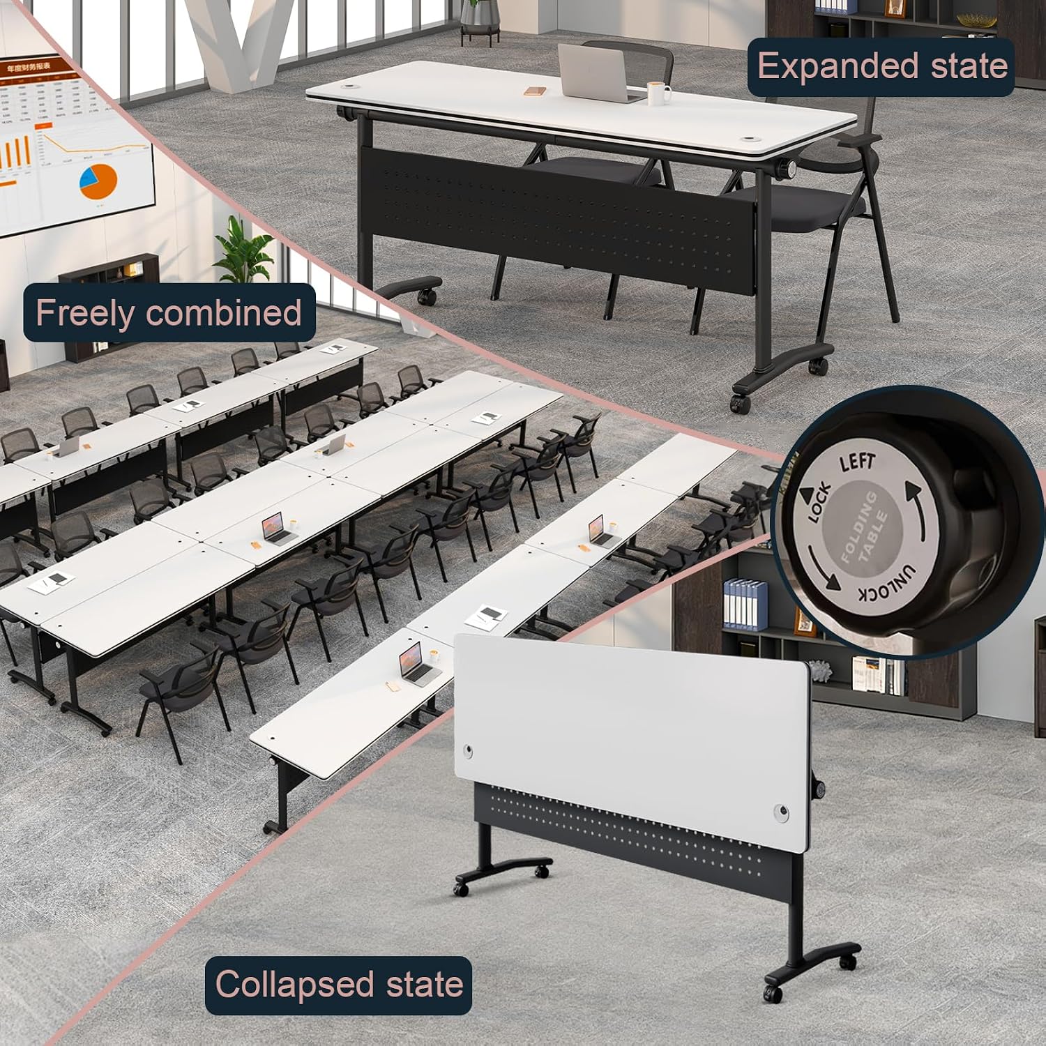 Conference Tables On Wheels,6 Pack Modular Folding Conference Room Table Mobile Meeting Training Table for Office,Modern Rolling Seminar Tables for School,Classroom(70.8" L * 23.6" W *29.5" H, 4)