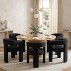 HNY Modern Barrel Kitchen & Dining Room Chairs Set of 6, Sherpa Upholstered Accent Chairs with Arm, 18.5'' Wide Side Armchairs Vanity Chairs for Living Room Bedroom Makeup Small Spaces, Black