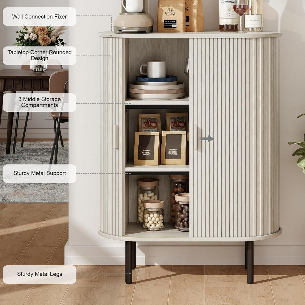 ONBRILL Sideboard Buffet Cabinet with Storage, 44" High Storage Cabinet with Sliding Door & Adjustable Feet, Modern Accent Coffee Bar Cabinet Console Table for Kitchen, Entryway, Natural White