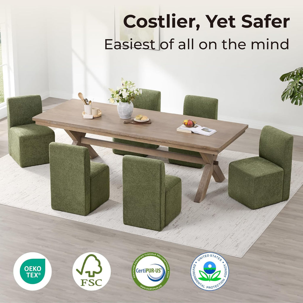 CHITA Dining Chairs with Casters Set of 4, FSC Certified Upholstered Armless Modern Rolling Dining Chairs with Rollers for Bedroom Reading Room Living Room, Fully Assembled, Moss Green