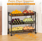 3IngSeagulls 3-Tier Expandable Rolling Pantry Floor Organizer, Stackable Pantry Storage Cart with Wheels, Kitchen Fruit and Vegetable Storage Rack for Onion, Potato, Food, Snacks