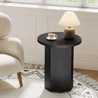 Tribesigns Round End Table, Farmhouse Pedestal Side Table, Fluted Wooden Nightstand Drink Stand for Living Room, Bedroom (1, Black)