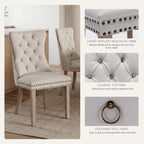 Beige Linen Dining Chairs Set of 4, Fabric Upholstered Kitchen & Dining Room Chair, Tufted Mid Century Modern Dinning Room Chairs, High Back, Wood Legs, Sillas de Comedor