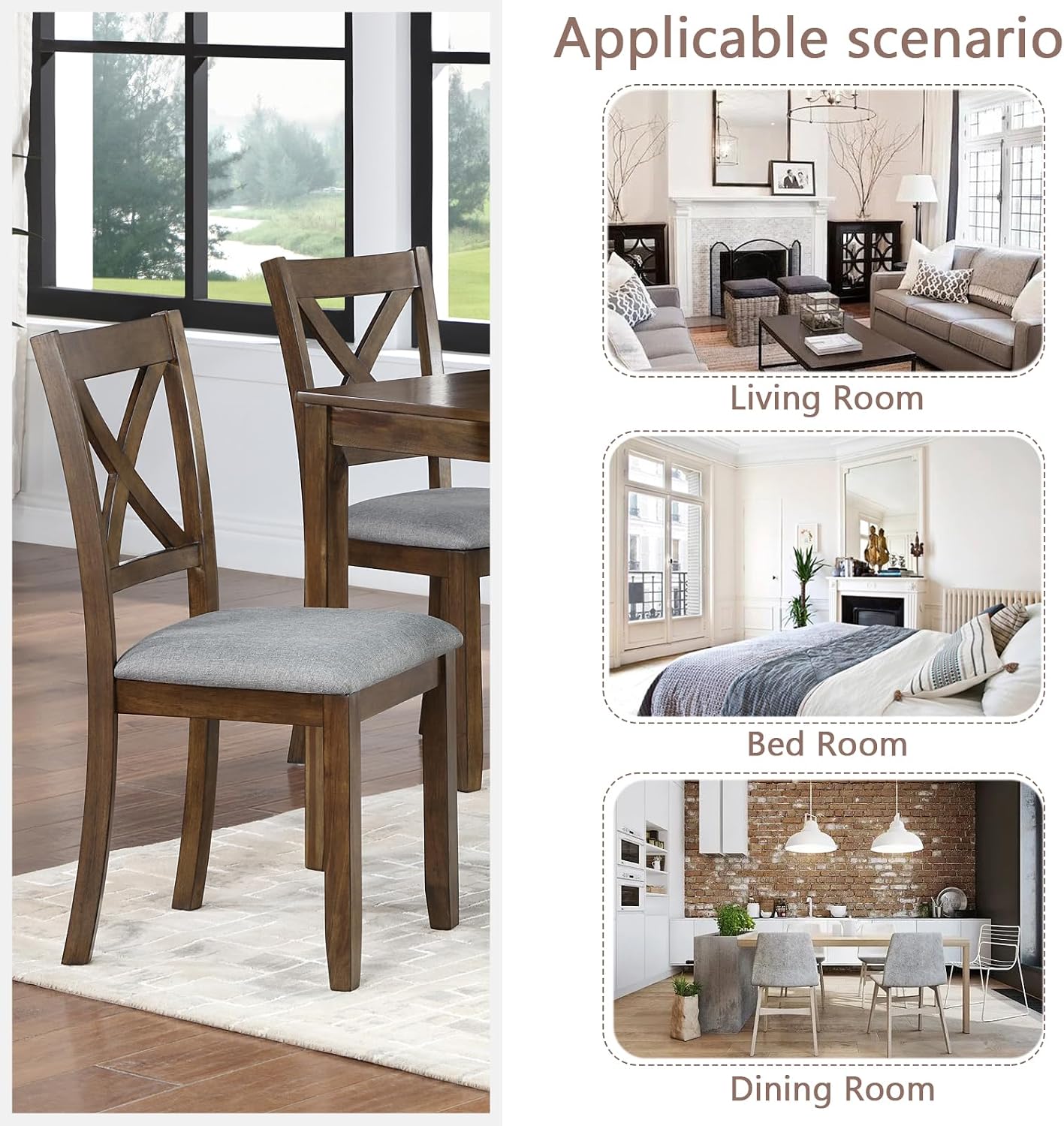 Ball & Cast Wood Frame Dining Chairs Set of 4, Modern Linen Upholstered Kitchen-Chairs with Padded Seat, 330lb Heavy Duty X-Backrest Side Chair for Dining Living Room, Easy Assembly, Walnut
