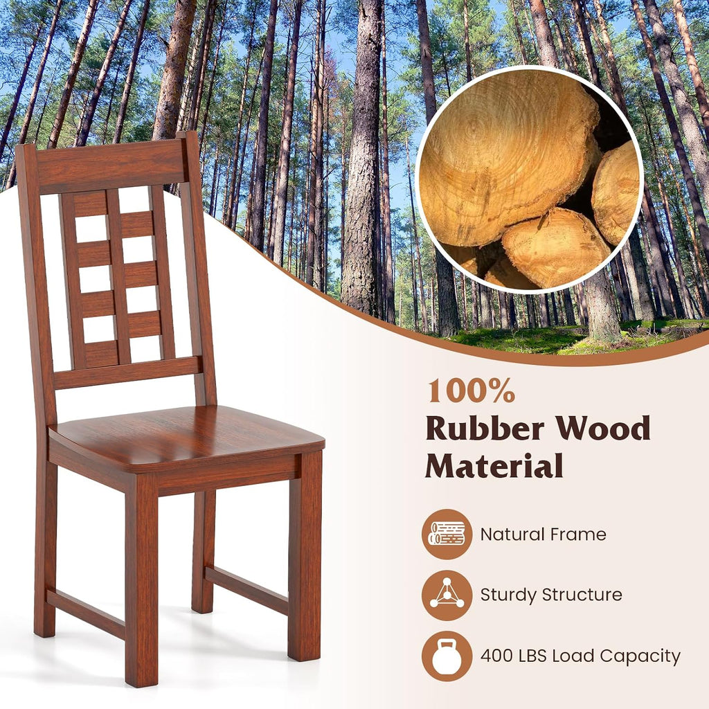 GIANTEX Wooden Dining Chairs Set of 2, Kitchen Chair w/Solid Rubber Wood Frame, High Hollowed Backrest, Wide Seat, 400 LBS Load, Farmhouse Side Chairs for Kitchen, Dining Room, Living Room