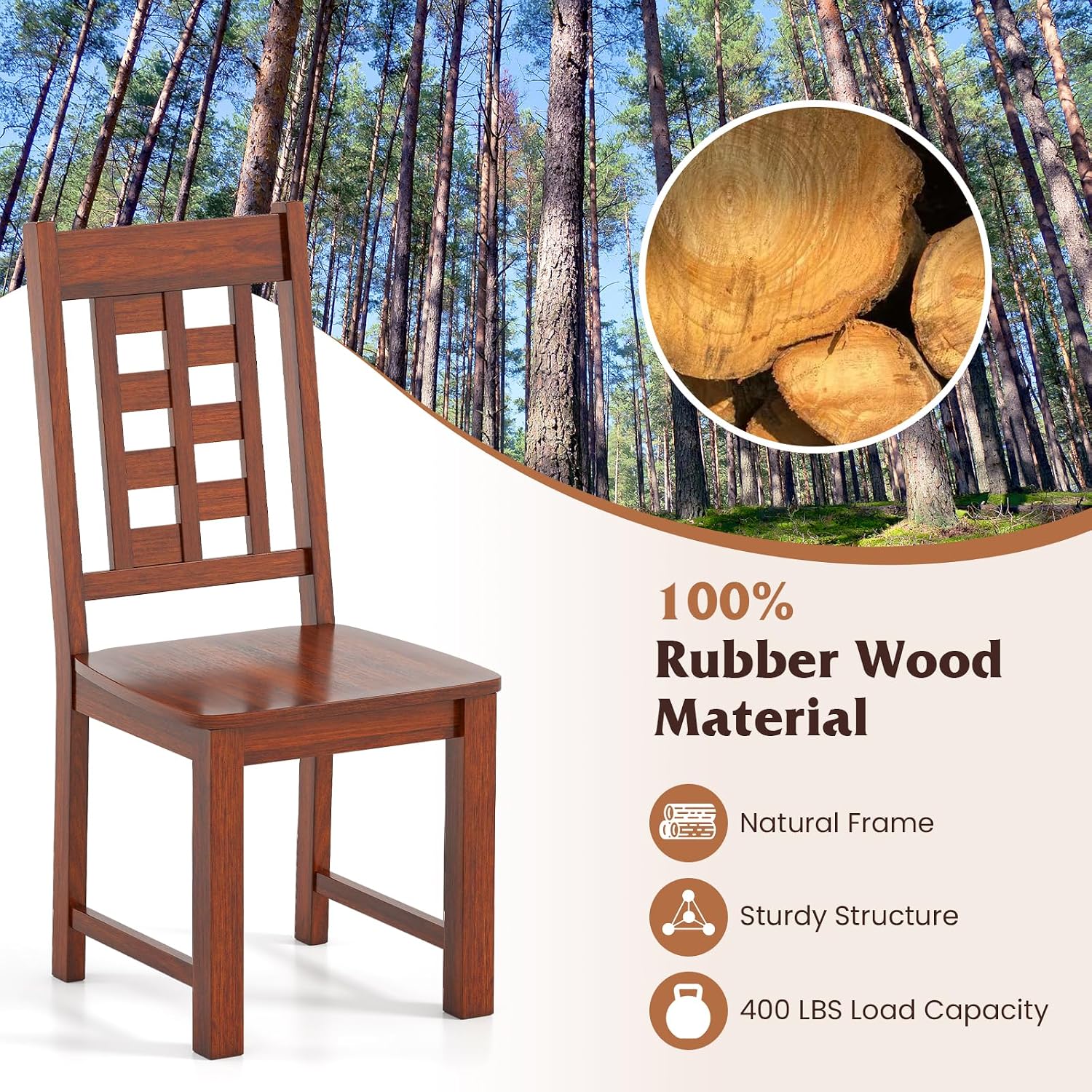 GIANTEX Wooden Dining Chairs Set of 2, Kitchen Chair w/Solid Rubber Wood Frame, High Hollowed Backrest, Wide Seat, 400 LBS Load, Farmhouse Side Chairs for Kitchen, Dining Room, Living Room