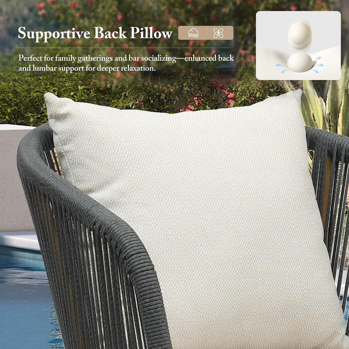 PURPLE LEAF 4 Pieces Bar Height Stools Patio Modern Aluminum Wicker High Back Arms Bar Chairs with Removable Cushions and Pillows for Garden Pool Outdoor Barstools, Teak