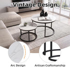 Nesting Coffee Table White Marble Pattern Wooden with Black Frame | 31.49" Round Coffee Tables for Living Room, Waiting Room, Apartment, Office, Balcony, Set of 2