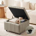 Square Leather Ottoman with Storage and Wheels,360°Rolling ottoman,Faux Leather Flip Top Storage Footstool Coffee Table, Rolling Upholstered Storage Ottoman for Living Room Entryway (Modern Grey)