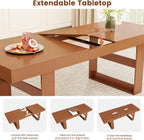 Extendable Dining Room Table for 6-10, 70.9"-78.7" Long Kitchen Table with Thick Tabletop, Space Saving Modern Dinner Table with Solid Wood Legs for Kitchen Dining Living Room, Walnut