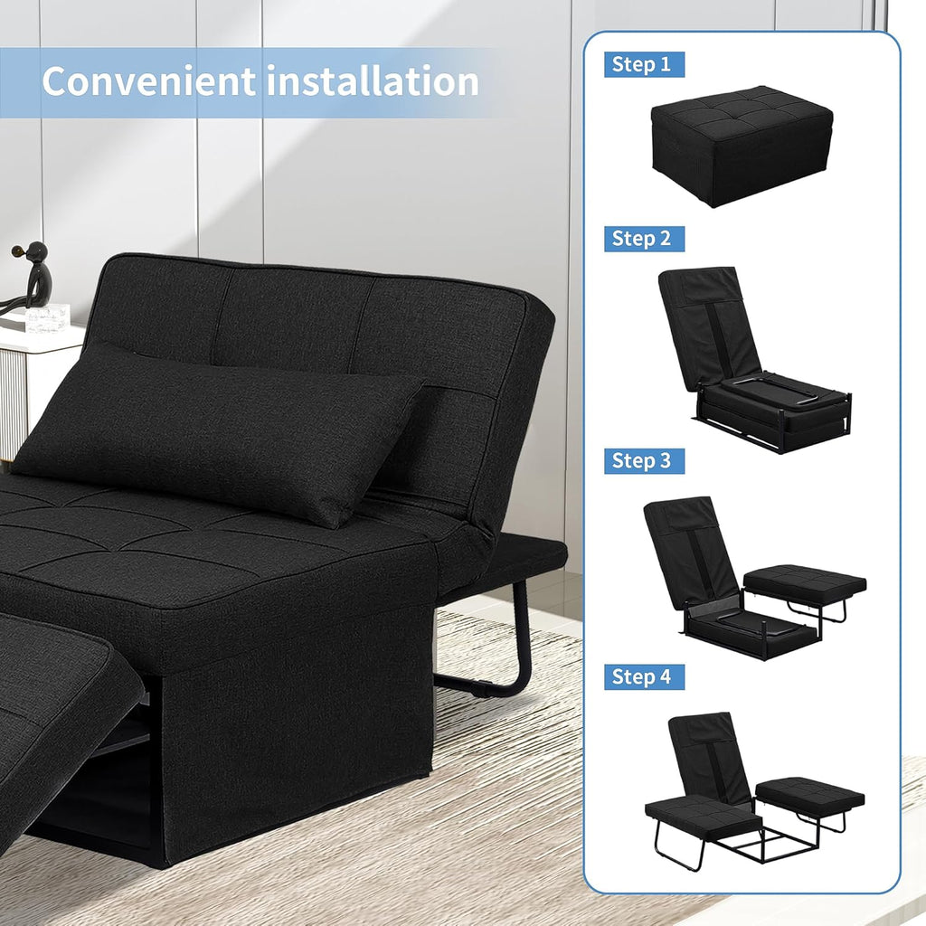 Ainfox Convertible Sofa Bed, 4 in 1 Multi-Function Folding Ottoman Bed with Adjustable Backrest, Modern Futon Couch No Assembly for Living Room Apartment Office Small Space (Black)