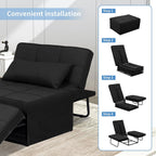 Ainfox Convertible Sofa Bed, 4 in 1 Multi-Function Folding Ottoman Bed with Adjustable Backrest, Modern Futon Couch No Assembly for Living Room Apartment Office Small Space (Black)