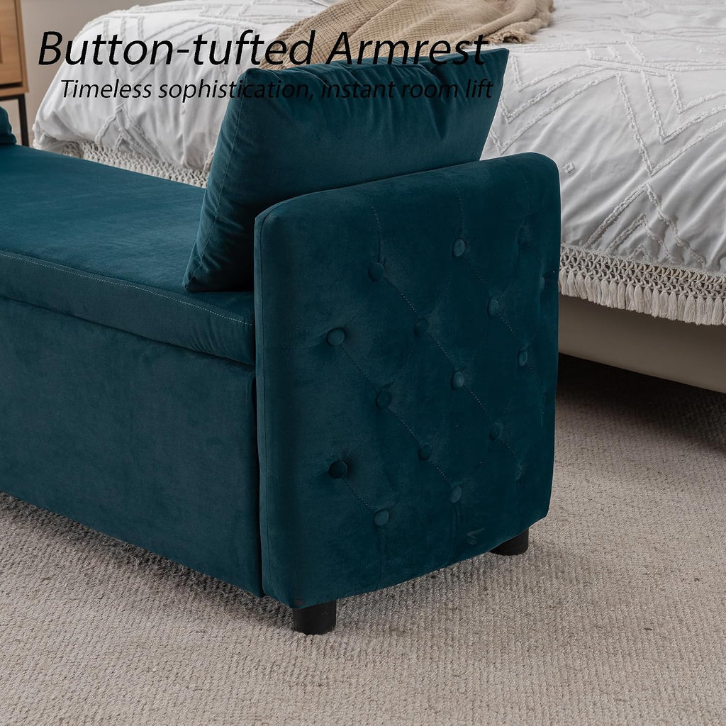 Storage Bench for Bedroom, 60" End of Bed Bench for King Size Bed,Tufted Bench Modern Upholstered Long Ottoman Bench with Arm (Teal, Velvet-60 Wide)