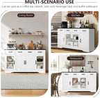 Likein Sideboard Buffet Cabinet with Storage - 55" Kitchen Storage Display Cabinet with 4 Drawers and Glass Doors, 15.8" D Farmhouse Wood Buffet Table Coffee Bar Cabinets for Entryway Living Room